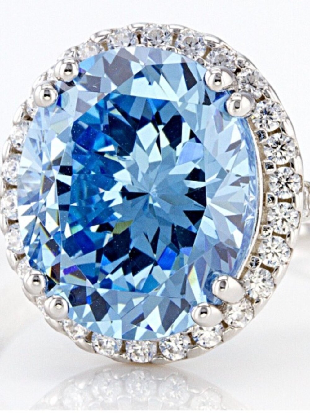 WOW Bella Luce 9.87CTW Baby Blue & White CZ Sterling Starry Cut Oval Ring - 6